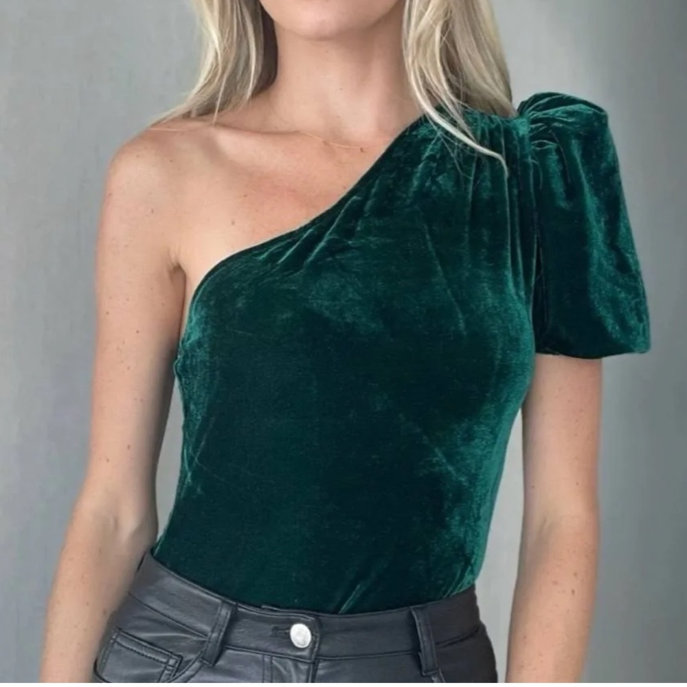 SIX FIFTY - Green Velvet - One Shoulder Bodysuit - Size Large